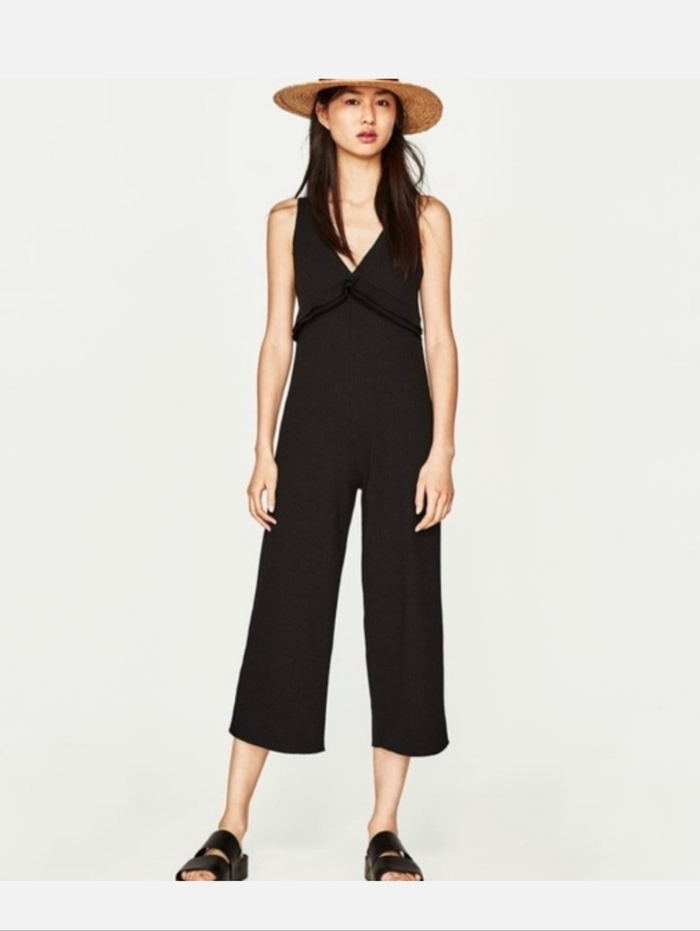 Vintage Zara Black Ribbed Jumpsuit Preppy Spring Summer Sleeveless Pull-on Small